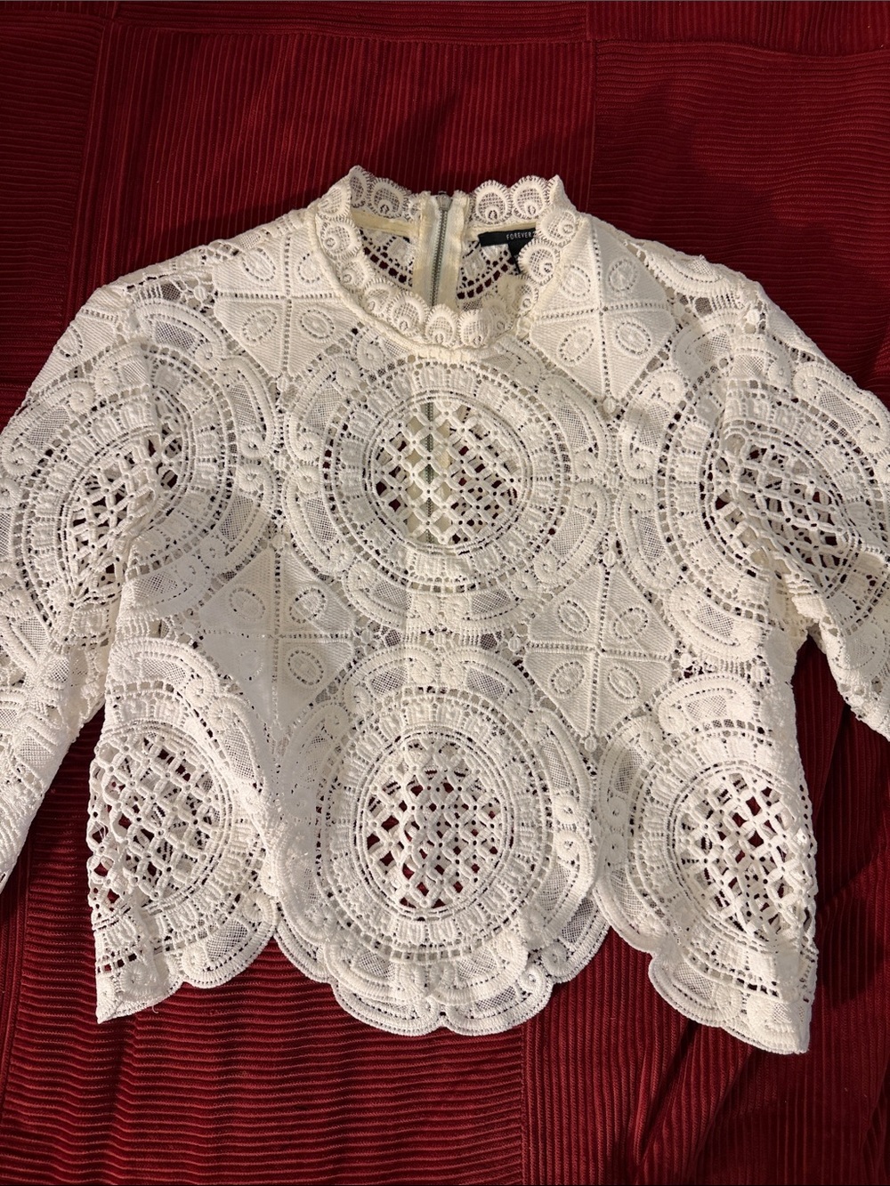 White Crochet Lace Long Sleeve Top